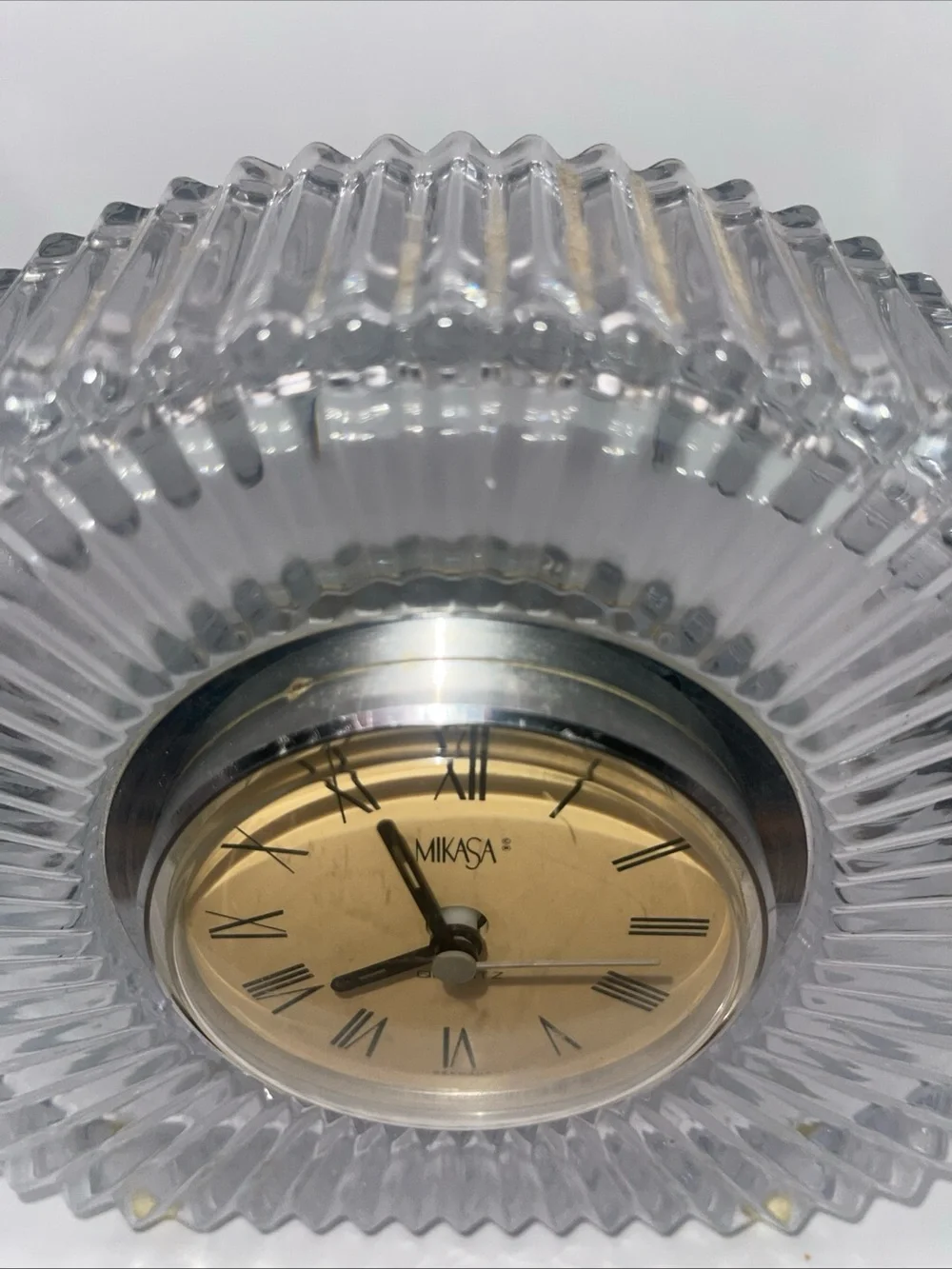 VTG 90's MIKASA Diamond Fire Quartz Clock Crystal Heavy Oval Art Deco Works Good